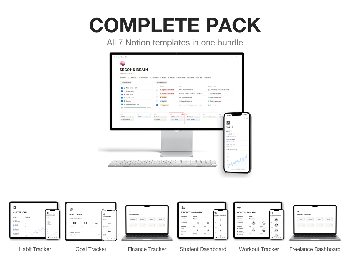 Complete Pack: all 7 Notion templates